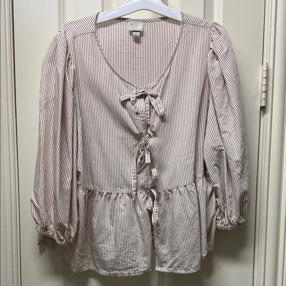 A New Day Beige Blouse with Bow Detail size large - Picture 1 of 1